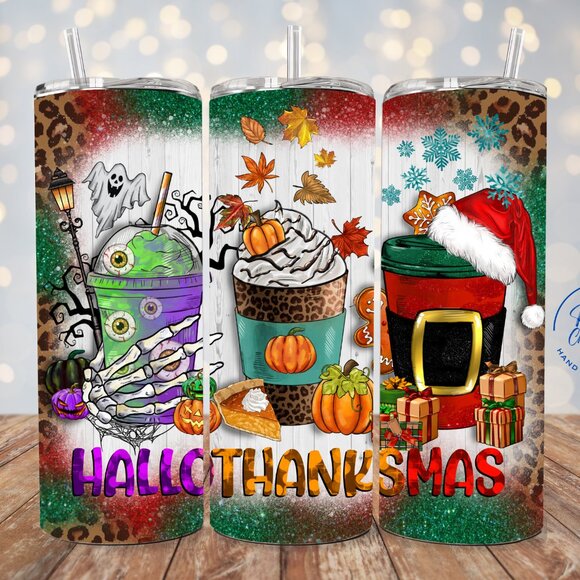 Hallo Thanks Mas Tumbler, Holiday Mashup Tumbler, Funny Holiday 20oz Tumbler - Picture 1 of 7